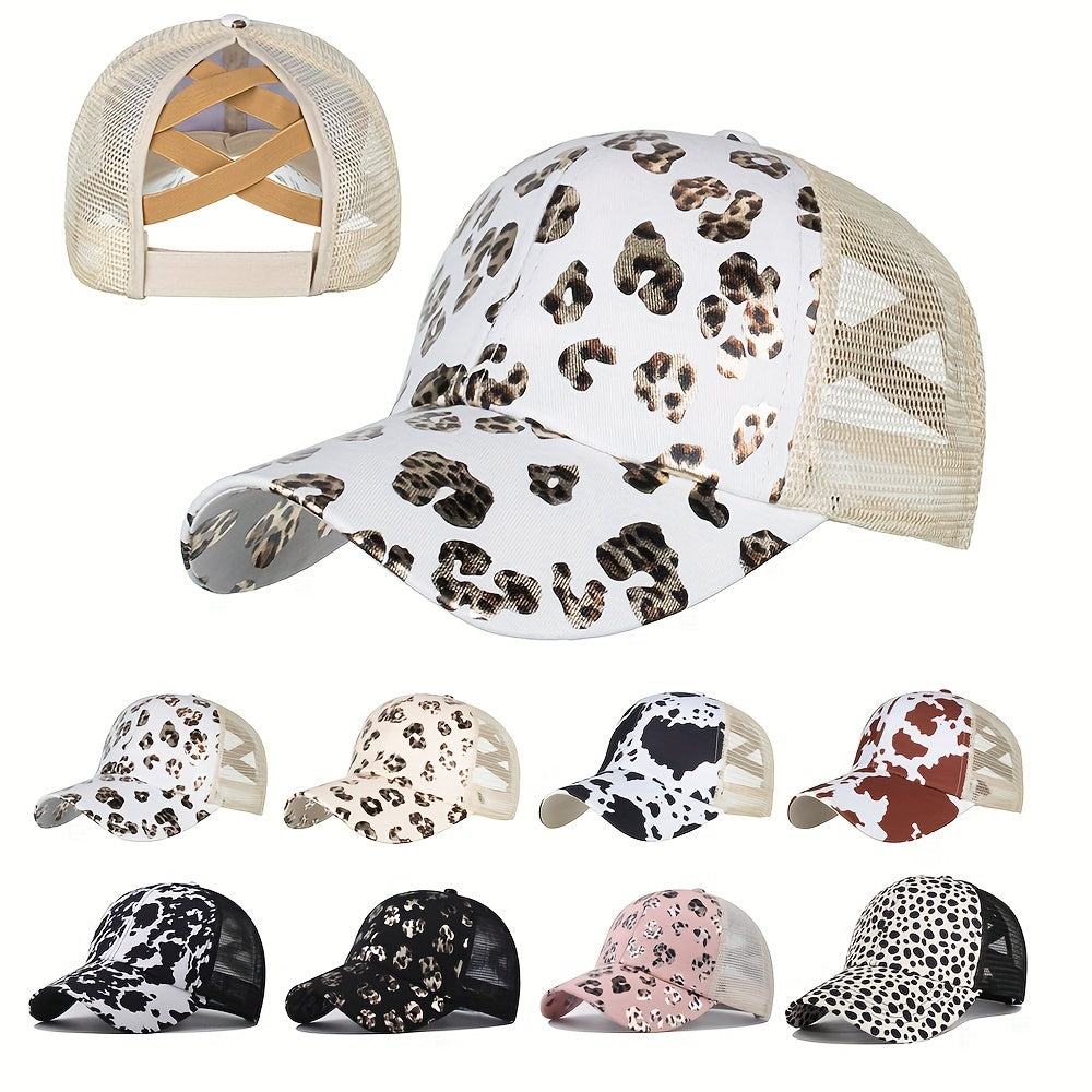 Leopard Cow Pattern Print Trucker Hat Mesh Baseball Cap Adjustable Dad Hat