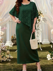 Lace Stitching Cape Sleeve Maxi Dress for Wedding Party