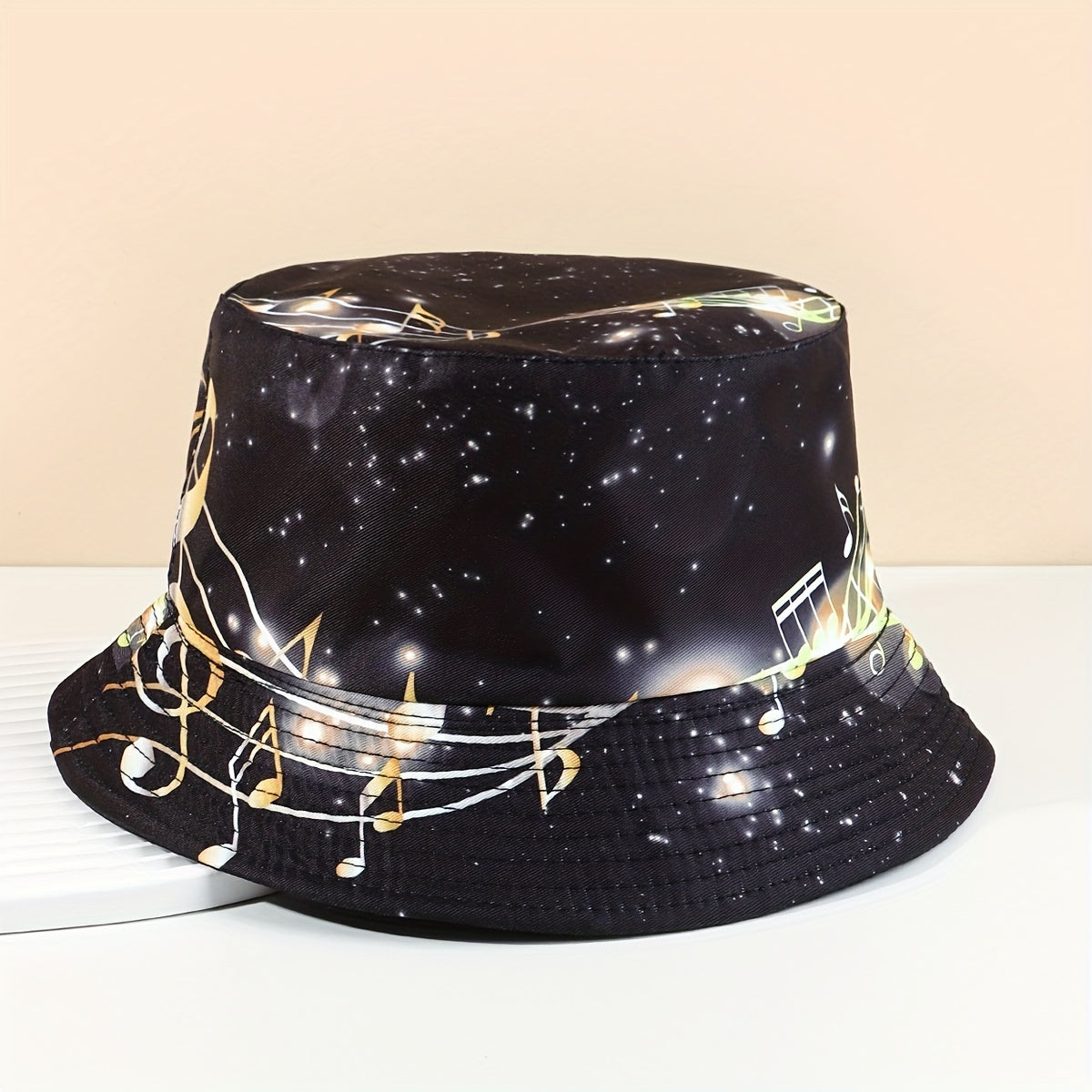 Starry Sky Musical Note Print Bucket Hat Lightweight Sunscreen Fisherman Cap