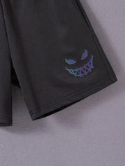 Boys Happy Face Print T-shirt & Shorts Set Summer Outfit
