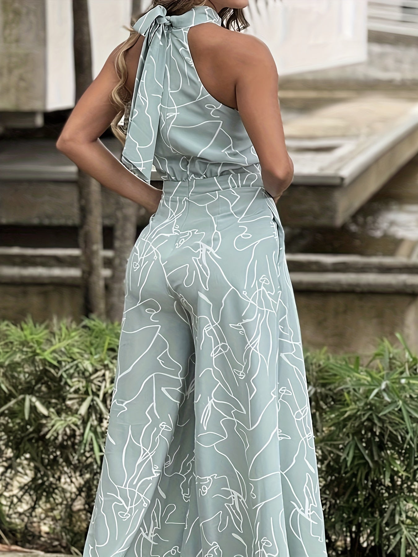 Abstract Print Wide Leg Jumpsuit Sleeveless For Spring & Summer