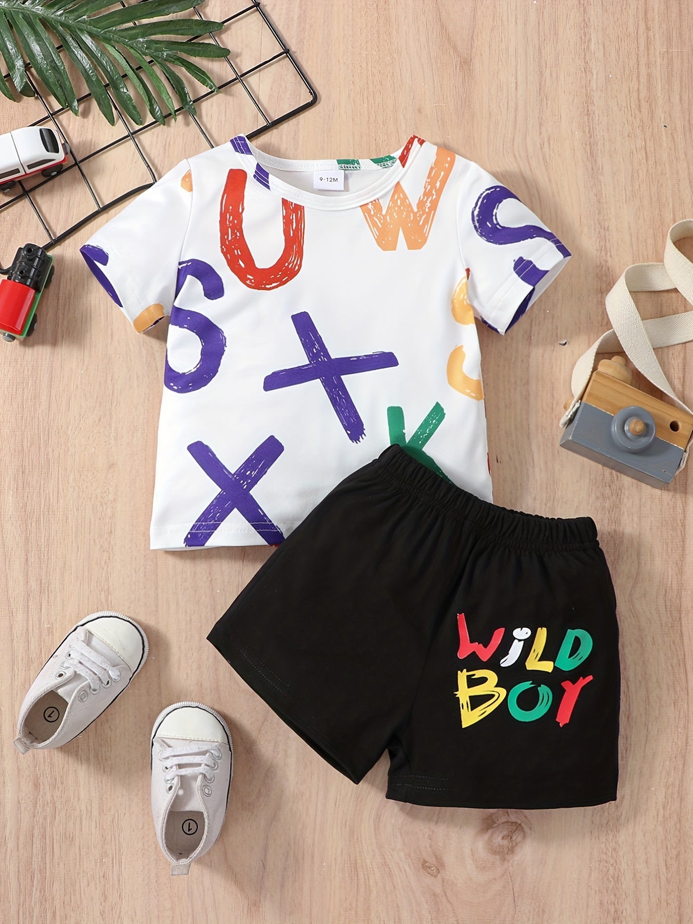2pcs Baby Boys Resort Outfit Print T shirt & Shorts Set