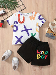 2pcs Baby Boys Resort Outfit Print T shirt & Shorts Set