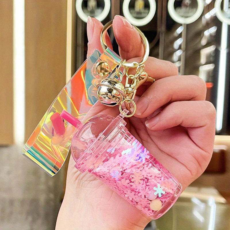 Acrylic Milk Tea Cup Keychain Sand Flow Bag Decoration Keychain