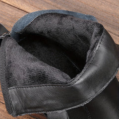Women's Back Zipper Chunky Heel Leather Boots
