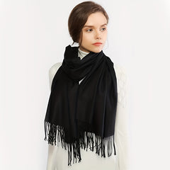 Monochrome Fringed Shawl Wrap Y2K Retro Cashmere Scarf