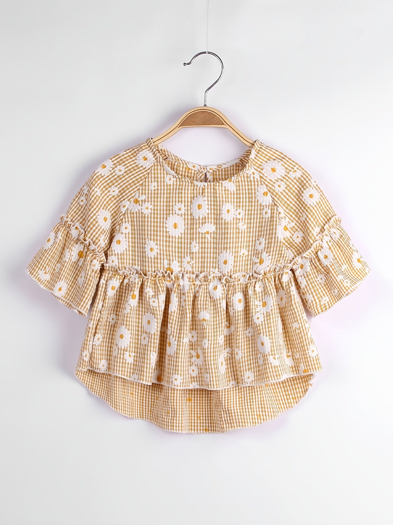 Girls Daisy Floral Print Peplum Top Short Sleeve Vacation Kid Gift