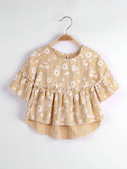 Girls Daisy Floral Print Peplum Top Short Sleeve Vacation Kid Gift