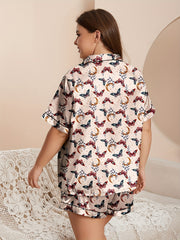 Butterfly Print Pajama Set Short Sleeve Button Up Shirt & Shorts