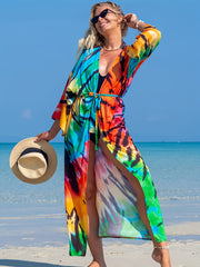 Ombre Tie Dye Stripe Wrap Cover Up - Wide Sleeve