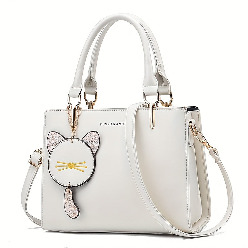 Letter Decor Square Tote Bag with Pendant Women's Shoulder Bag & Purse