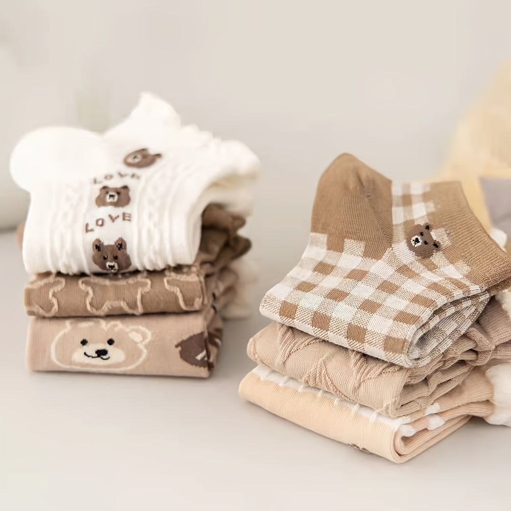 6 Pairs Women's Teddy Bear Ankle Socks Set