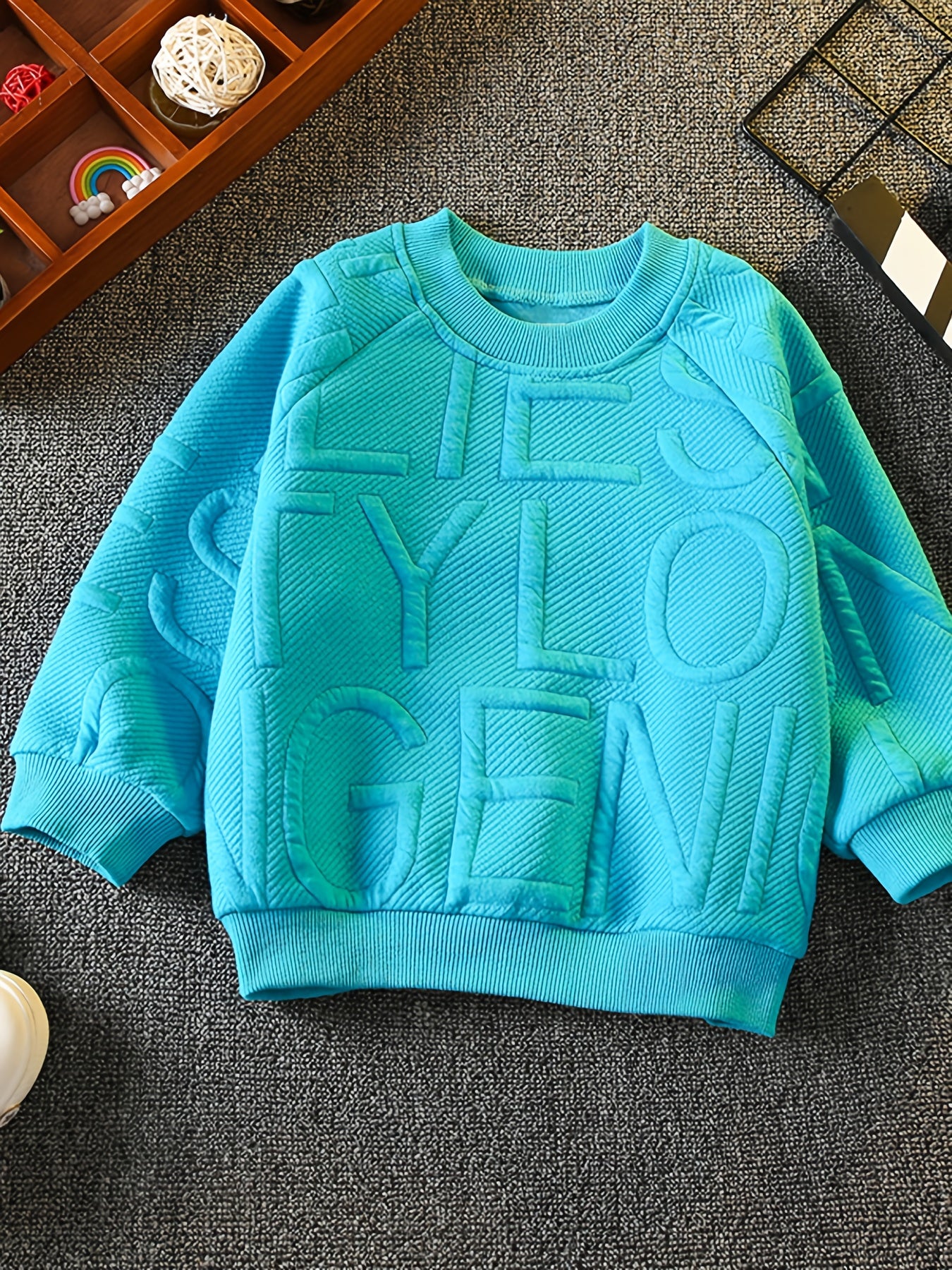 Boys Textured Pullover Crew Neck Sweatshirt