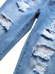 Men's Ripped Washed Jeans Streetwear Denim Pants