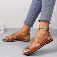 Women's Cross Strap Sandals Open Toe Ankle Buckle Strap Shoes