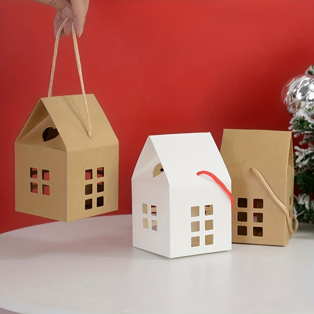 5pcs Christmas House Shape Candy Boxes Gift Wrapping Box Xmas Party Decoration