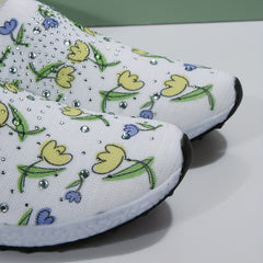 Women's Floral Rhinestone Running Shoes - Lightweight Sport Sneakers
