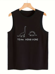 Dino & Letter Pattern Stretchy Sports Vest Sleeveless Top