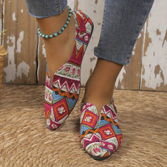 Women's Ethnic Style Printed Flat Shoes Casual Geometric Pattern Point Toe Shoes
