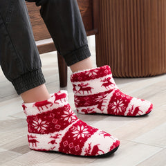 Christmas Plush Cozy House Slippers Anti-skid Slip-on Shoes Bootie for Men