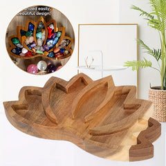 Lotus Shaped Wooden Tray for Crystals Display and Storage