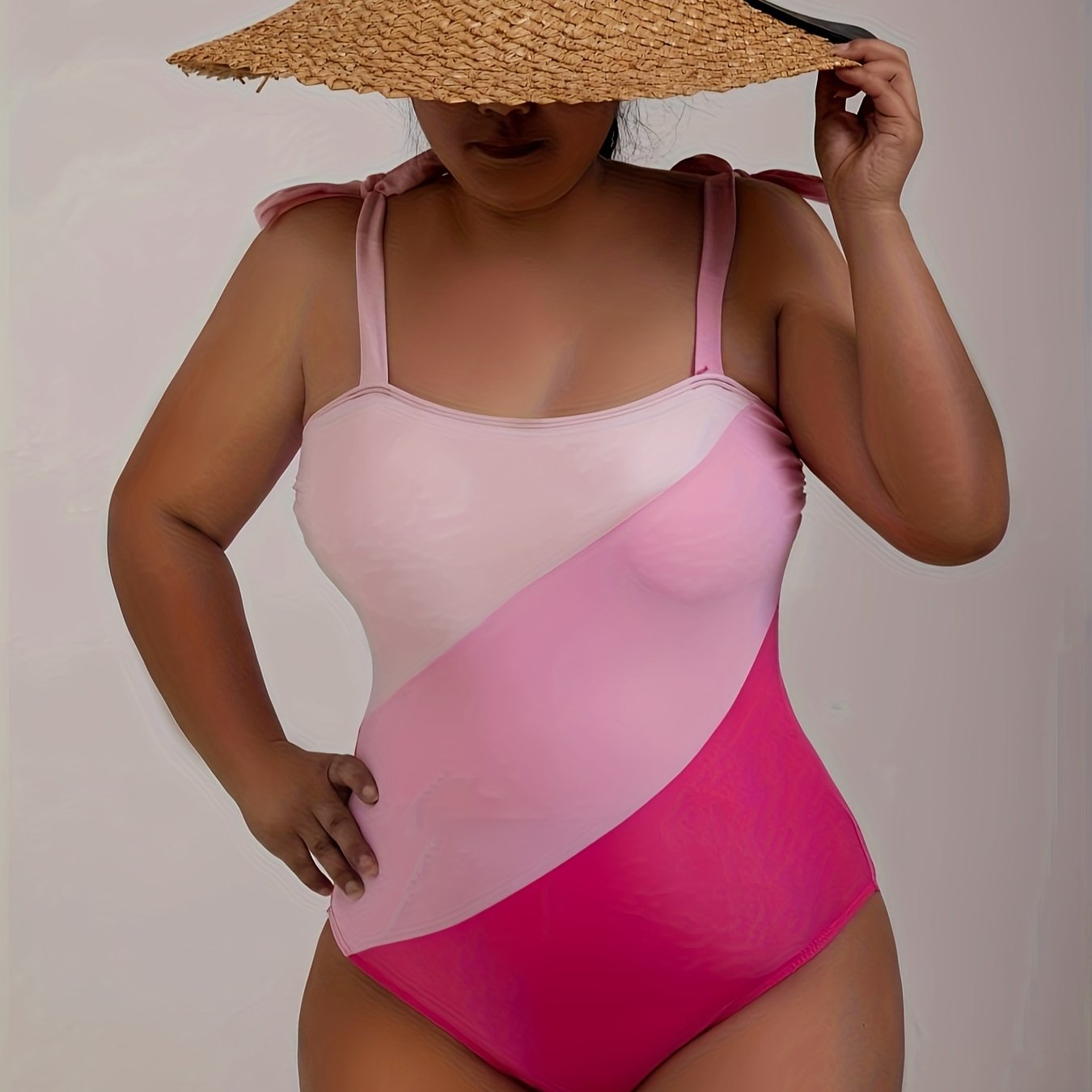 Colorblock Tie Shoulder One Piece Swimsuit
