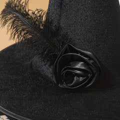 Halloween Witch Hat Feather Rose Decor Magic Wizard Hat