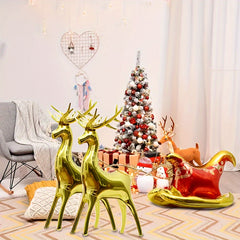 3pcs Christmas Foil Balloons Large Reindeer & Santa's Sleigh Mylar Balloons