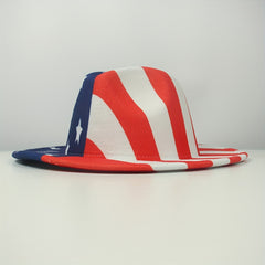American Flag Fedora Hat Sunshade 22in Wide Brim for Party Meeting