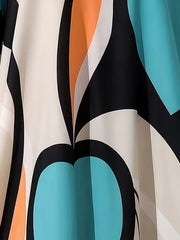 Contrast Colorblock Batwing Sleeve V Neck Maxi Dress