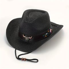 Cow Scalp With Straw Hat Western Cowboy Hat Ethnic Style