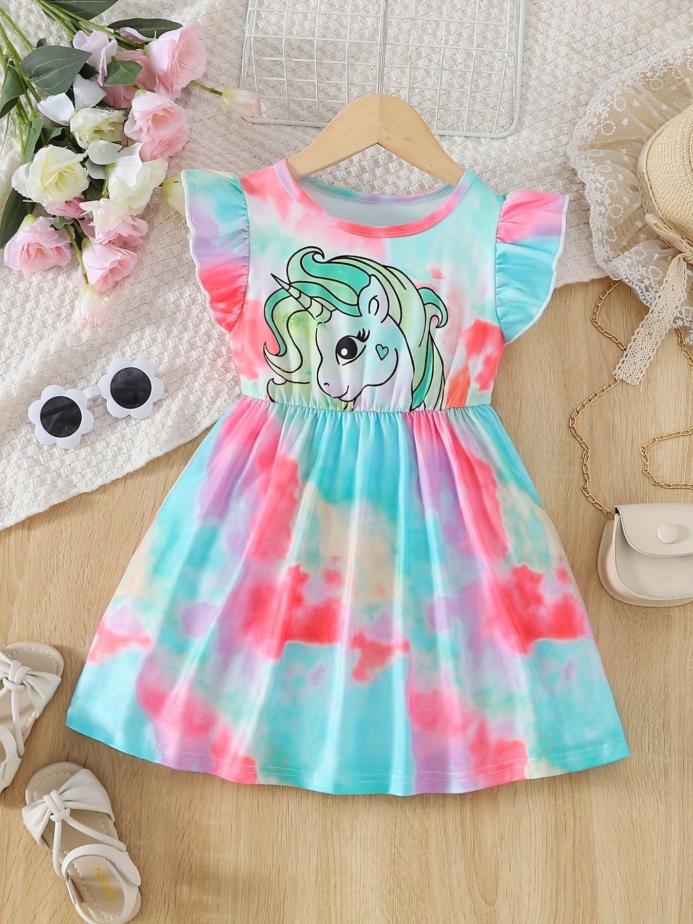 Toddler Girls Unicorn Graphic Princess Dress Tie Dye
