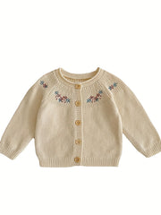Infant Girl's Embroidered Knitted Cardigan Coat