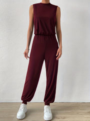 Sleeveless Waist Jumpsuit Solid Workout Women's Clothing