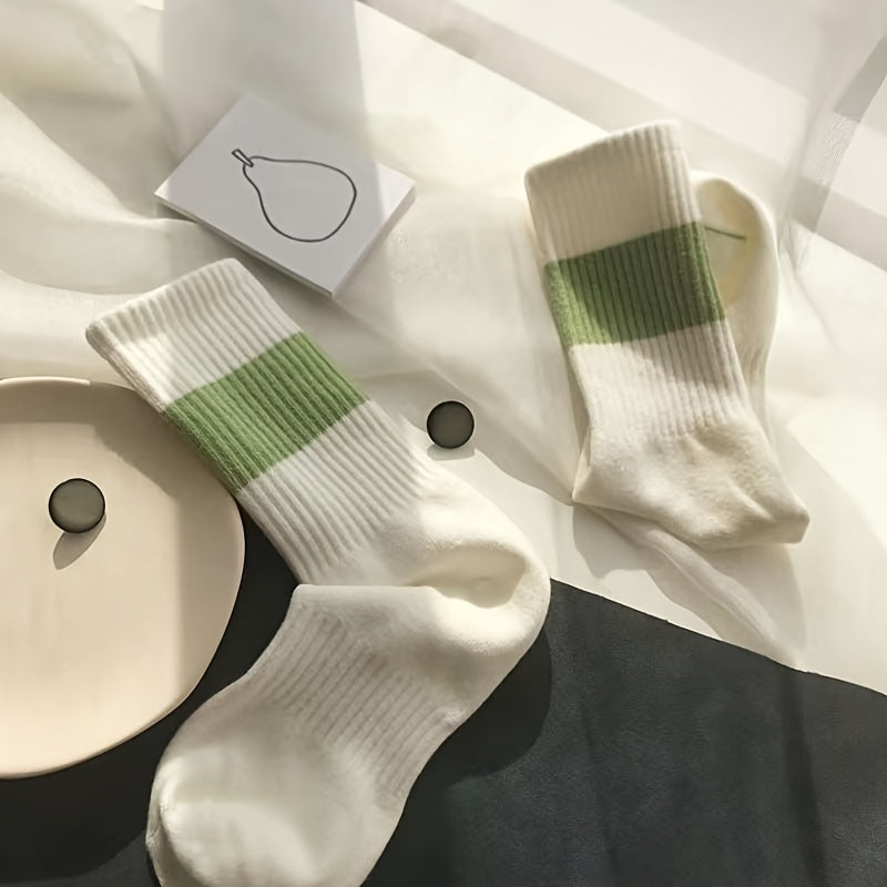 Colorblock Casual Mid Tube Socks Soft Cotton Women's Stockings