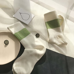 Colorblock Casual Mid Tube Socks Soft Cotton Women's Stockings