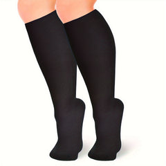 Sporty Calf Socks Women's Plus Solid Soft & Comfort Ankle Compression Socks