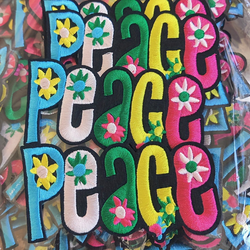 1pc PEACE Letter Patches Embroidered Fabric Patch Iron On Sew On Clothing