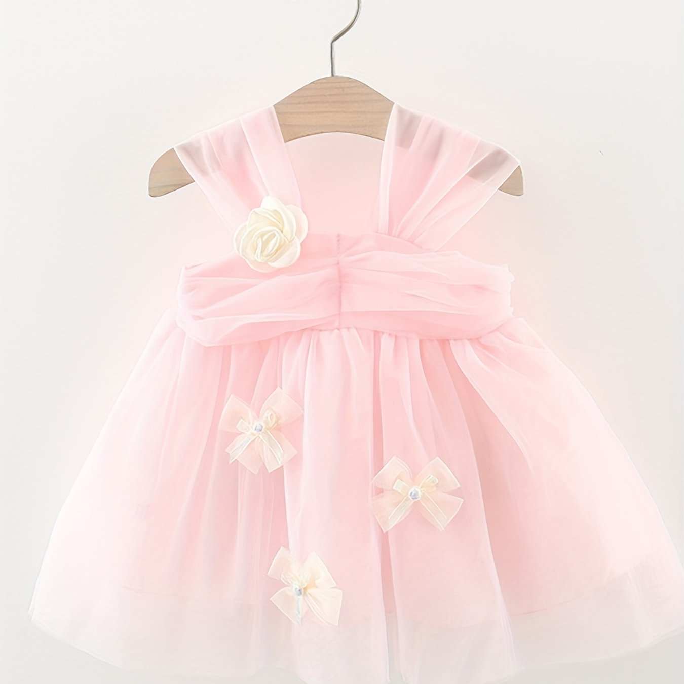 Mesh Girls Puffy Skirt with Corsage & Bow Decors for Wedding Party Ceremony