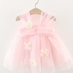 Mesh Girls Puffy Skirt with Corsage & Bow Decors for Wedding Party Ceremony