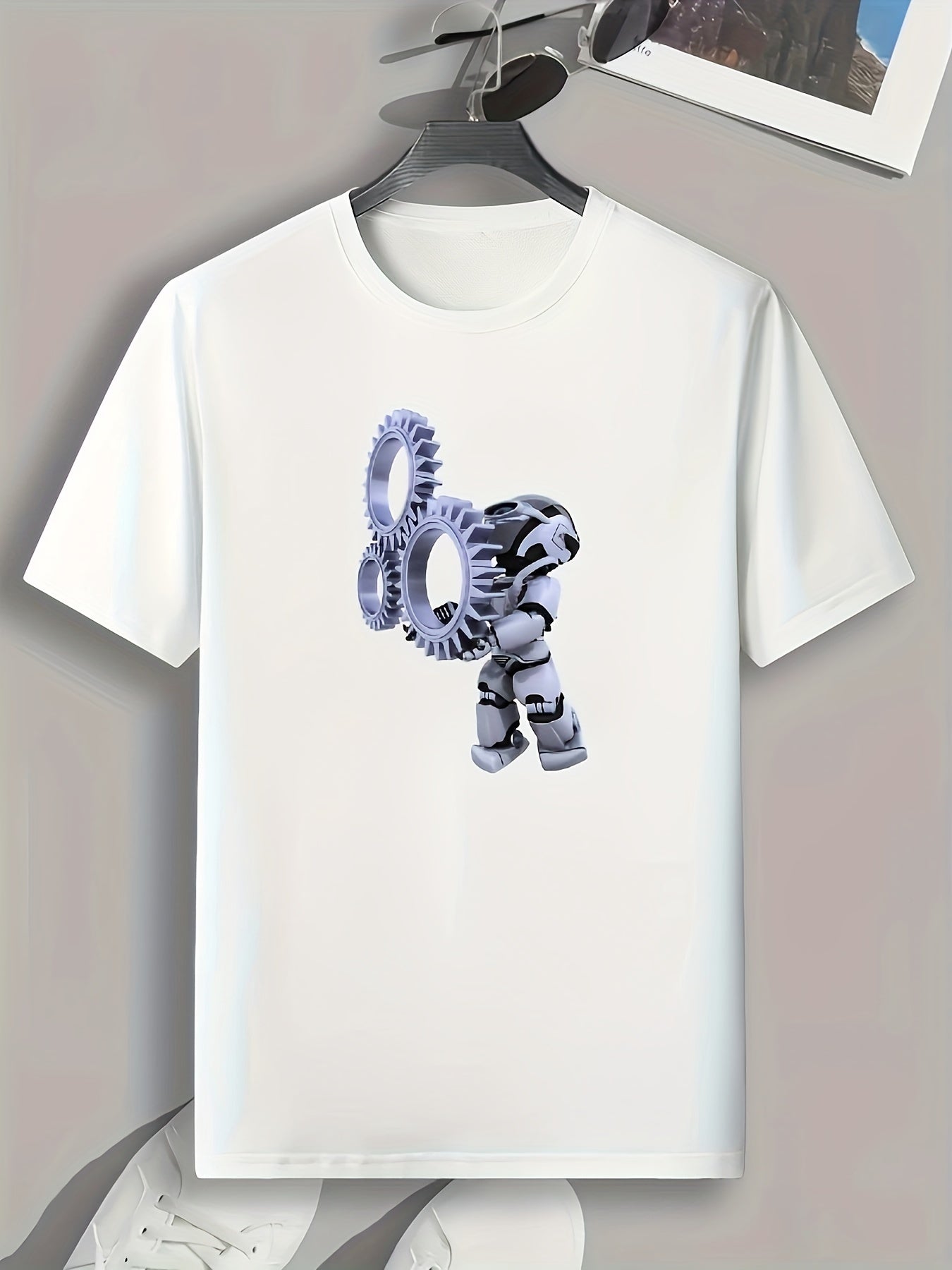 Robot Print Men's Sports T-shirt Graphic Tee