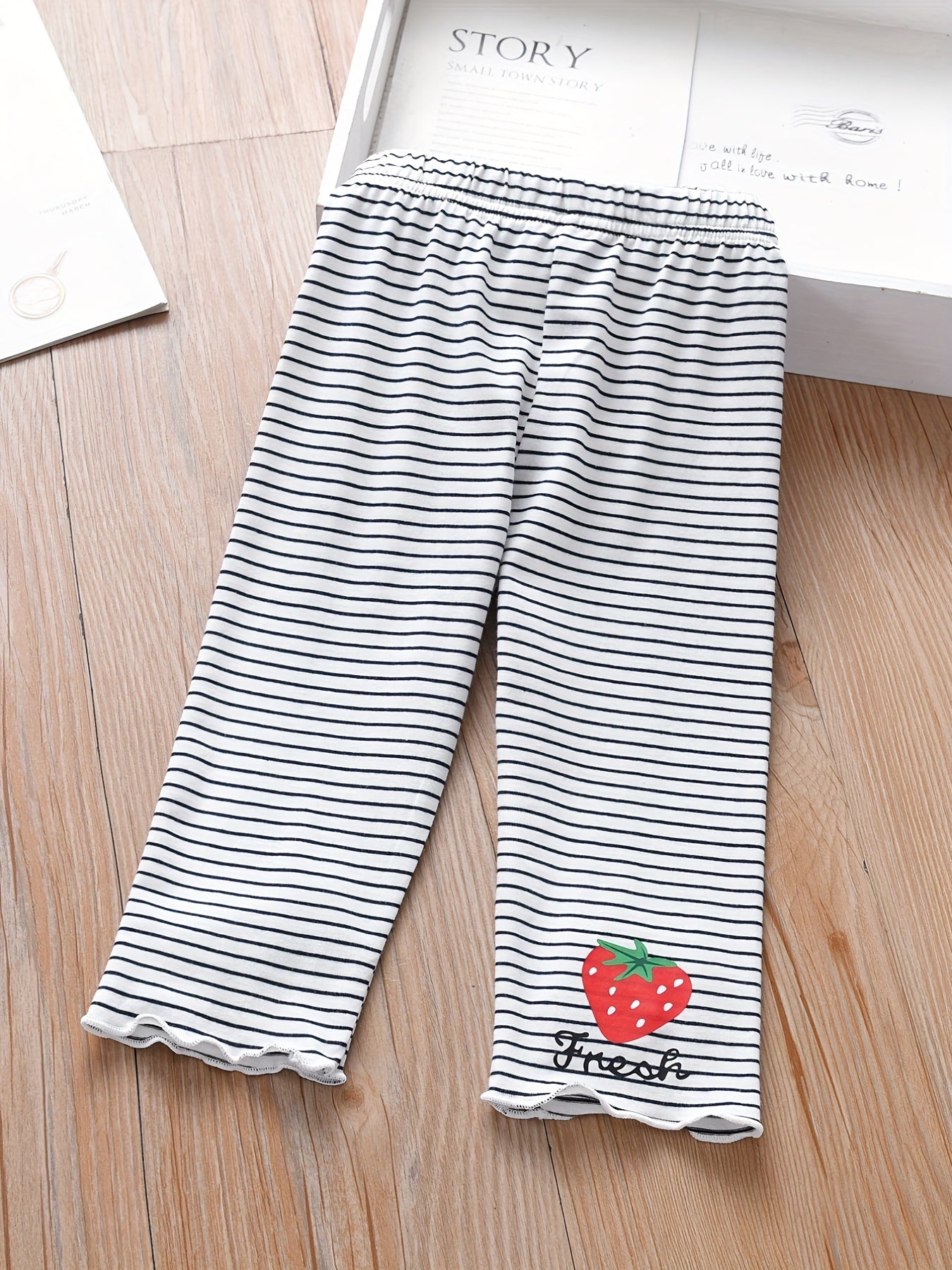 Girls Striped Strawberry Leggings with Ruffle Trim