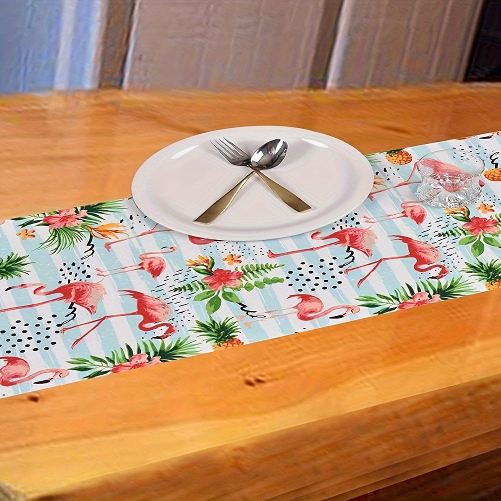 Summer Flamingo Table Runner Tropical Flower Leaves Wreath