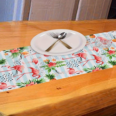 Summer Flamingo Table Runner Tropical Flower Leaves Wreath