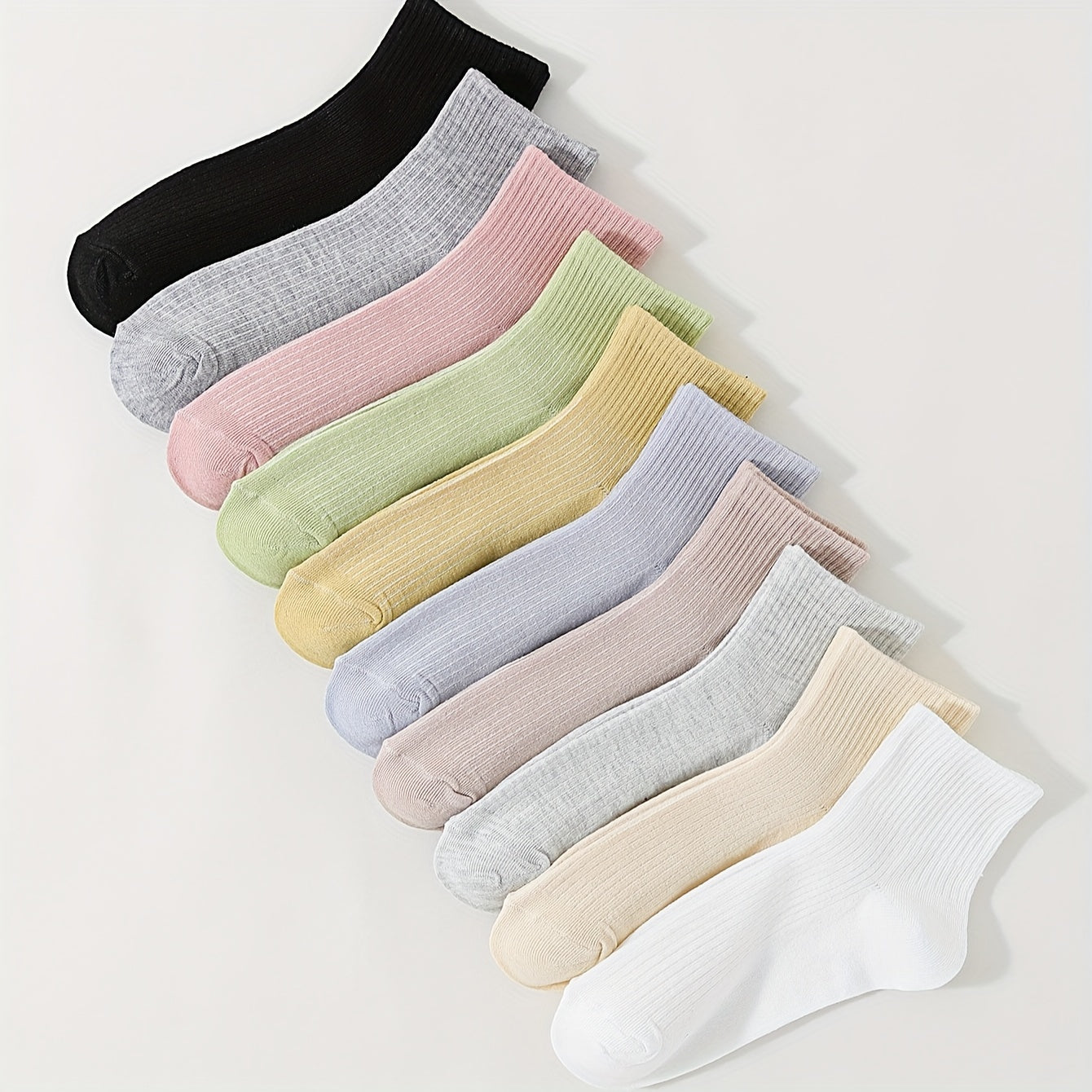 10 Pairs Solid Socks Breathable All match Women's Stockings