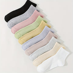 10 Pairs Solid Socks Breathable All match Women's Stockings