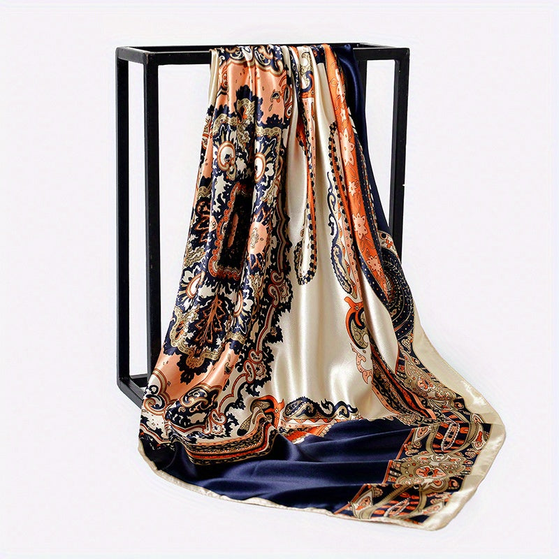 Paisley Print Hijab Boho Square Scarf Satin Bandana Vintage Turban