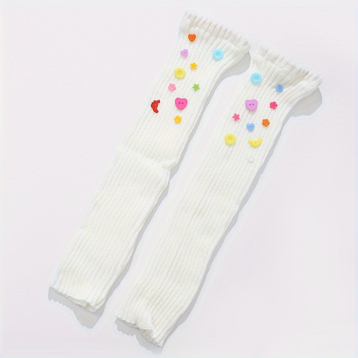 Button Decor Leg Warmers Knitted Socks Women's Stockings