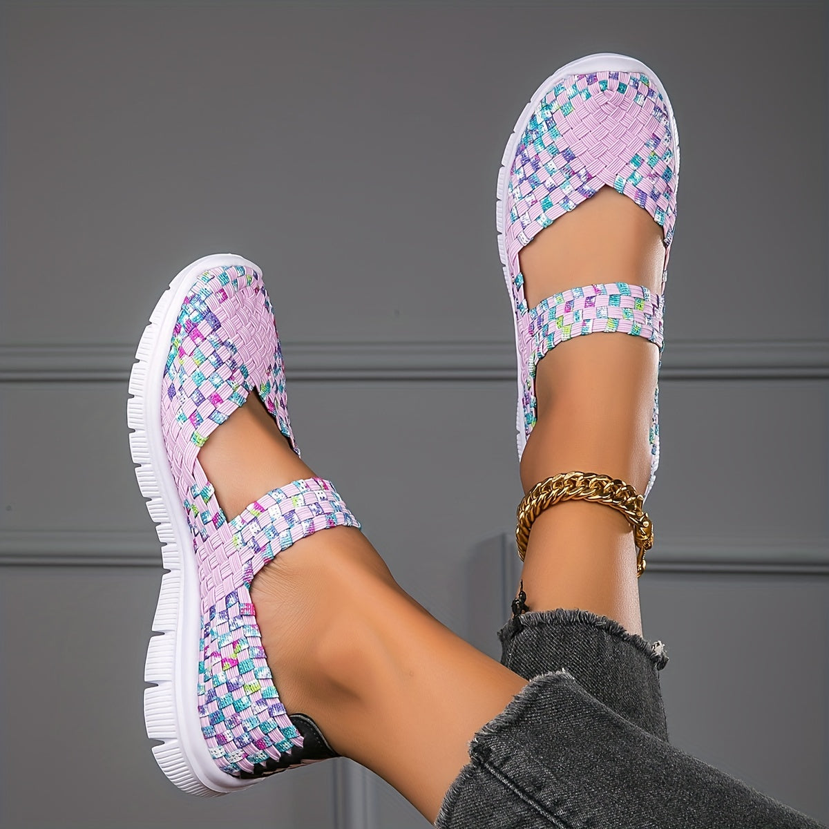 Women's Braided Walking Shoes Breathable Slip On Casual Knitted Shoes