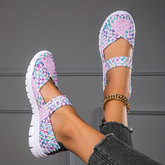 Women's Braided Walking Shoes Breathable Slip On Casual Knitted Shoes